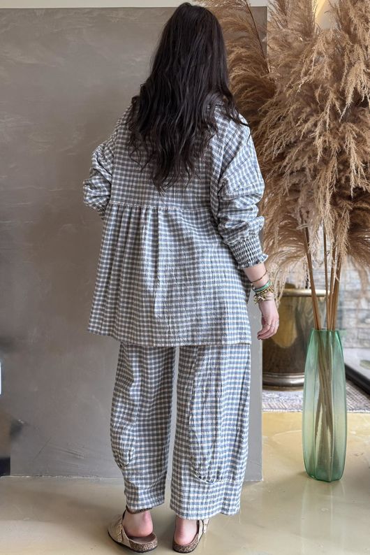 Annie Gingham Peter Pan Smock Blouse Denim